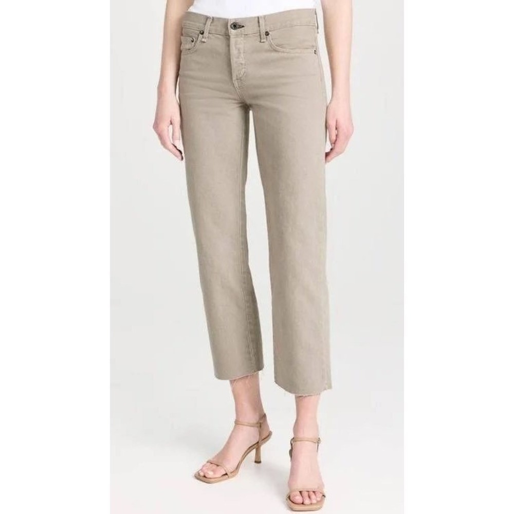 ASKK NY Low Rise Straight Jeans Tan Raw Hem Made in USA‎ 26 W1283K103 Button Fly